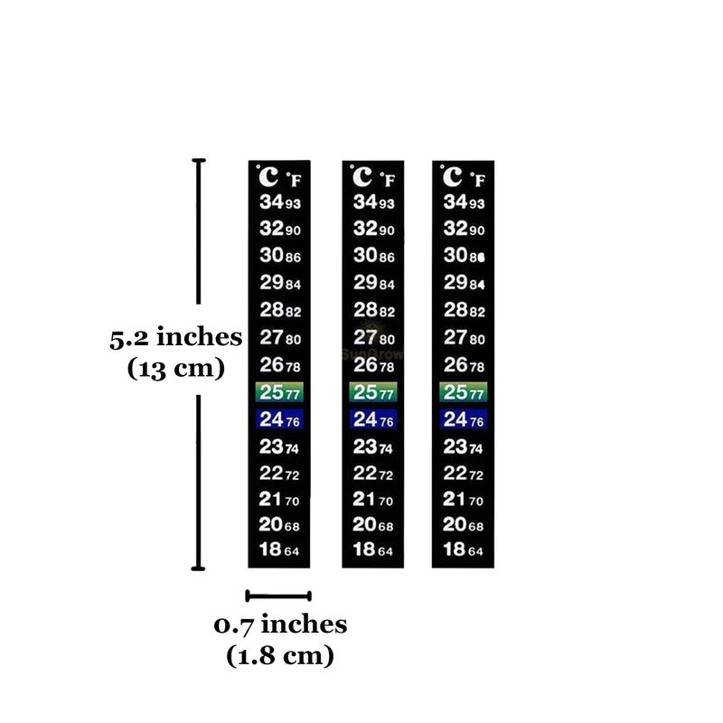 SunGrow Betta Fish Tank Thermometer Stick On, Aquarium Temperature Sticker Strip, 5.2 x 0.7 Inches, Green & Blue Temperature Indicator, Amphibian and Reptile Thermometer Sticker, Black, 3 Pcs 3 Pieces