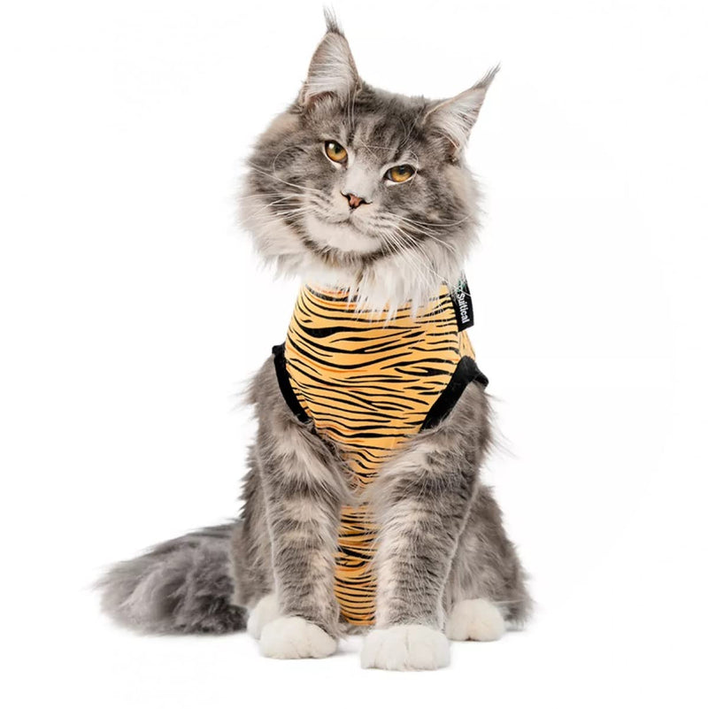 Cat Recovery Suit - Cat Recovery Suit for Spay, Neuter, Suture, Incision, & Skin Conditions - Breathable Fabric with Back Opening - XXS Cat Suit by Suitical, Tiger Print 2XS(13-16.5 in) - PawsPlanet Australia