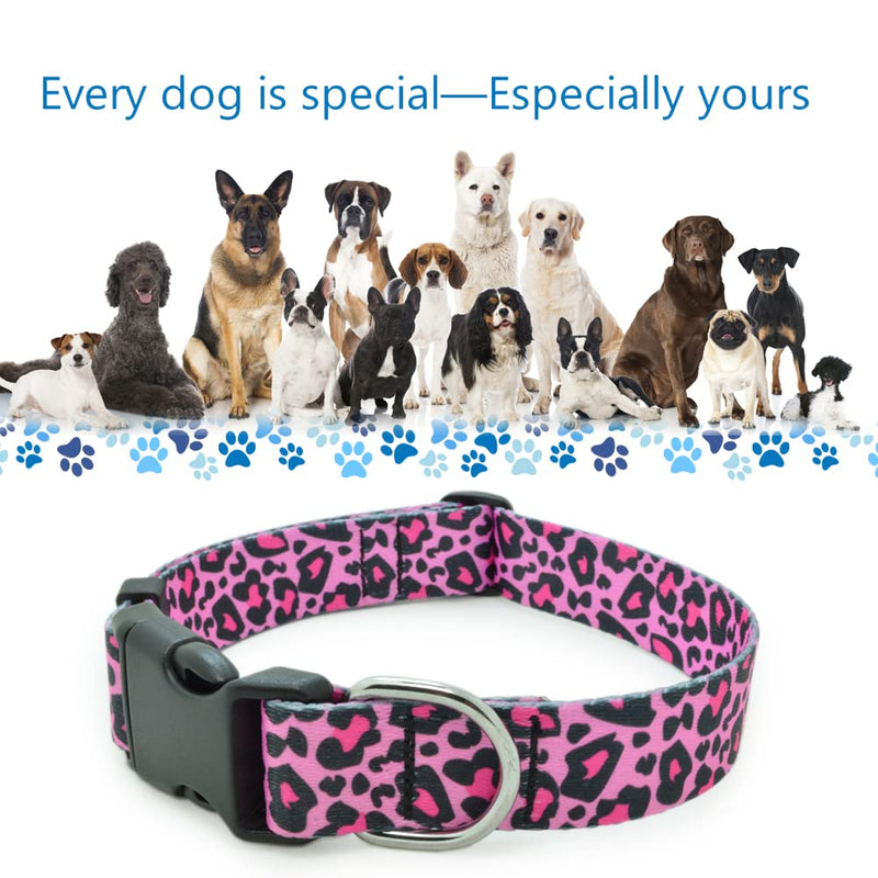 Pretty Dog Collar for a Girl Dog, Sturdy Durable with Buckle Leopard Print Design, Pink Dog Collars for Medium Dogs, Premium Adjustable Polyester Pet Collar… - PawsPlanet Australia