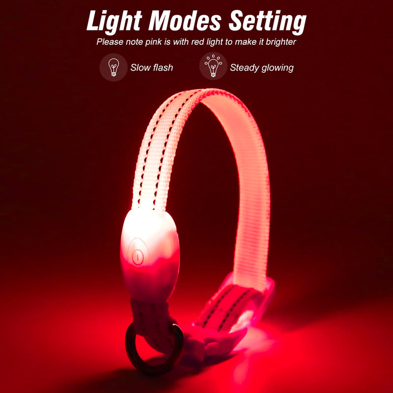 Visinite Light Up Dog Collars, Lighted Dog Collars Rechargeable Waterproof, Dog Glow Collar for Pet Safety Dog Lights Night Walking, Fully Adjustable Led Dog Collar for Small Medium Large Dogs Pink - PawsPlanet Australia