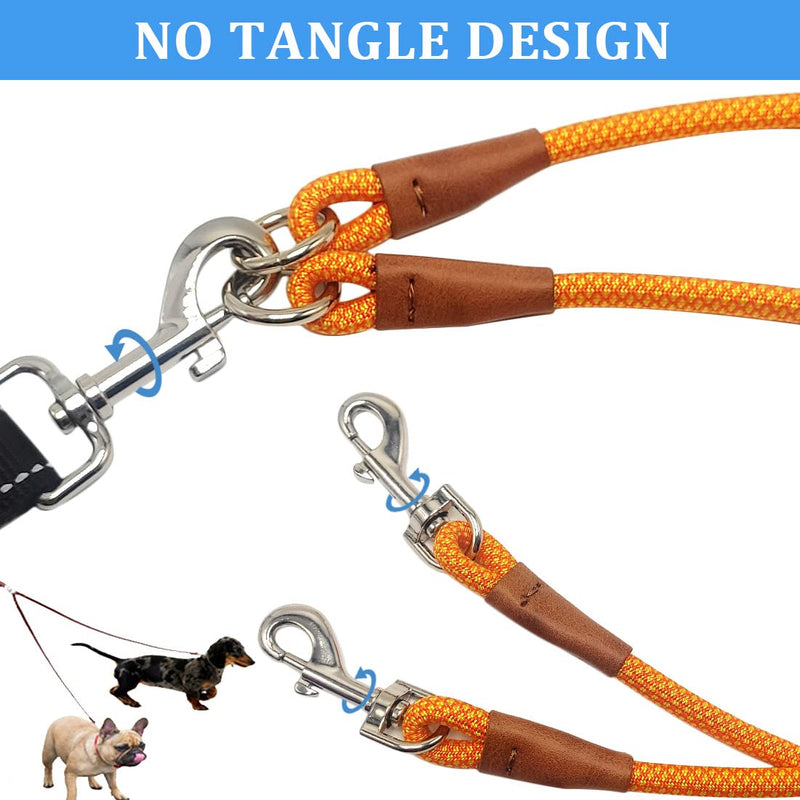 8 FT Double Dog Leash, 2 Way Mulitiple Dog Leash Detachable No Tangle with Soft Padded Handle, 1/4" Rope Dual Lead for 2 Dogs Outdoor Walking (Orange Yellow) 8ft* 1/4" orange yellow - PawsPlanet Australia