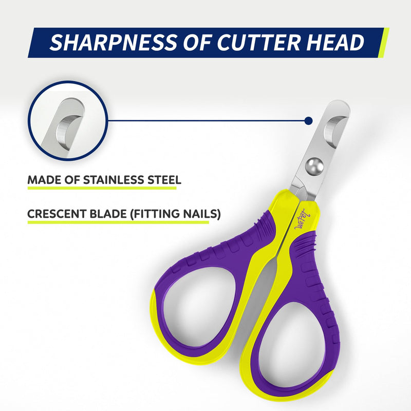 WePet Pet Nail Clippers U07.1, Professional Claw Trimmer, Bended Scissor Special for Cats, Kittens, Dogs, Puppies, Small Animals, Yellow/Purple #16 Yellow/Purple - PawsPlanet Australia