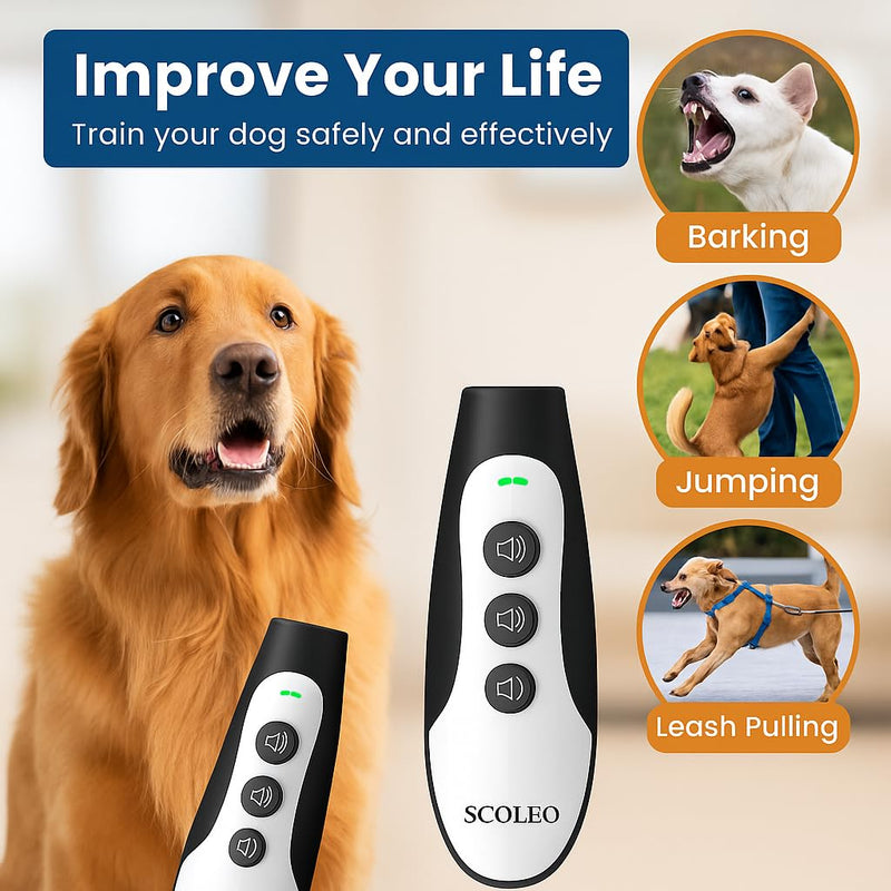 Anti Barking Device for Dogs - Ultrasonic Dog Trainer with VF Tech, 3 Modes Bark Control, Rechargeable Dog Bark Deterrent for Behavior Correction - Indoor & Outdoor Use White & Black - PawsPlanet Australia