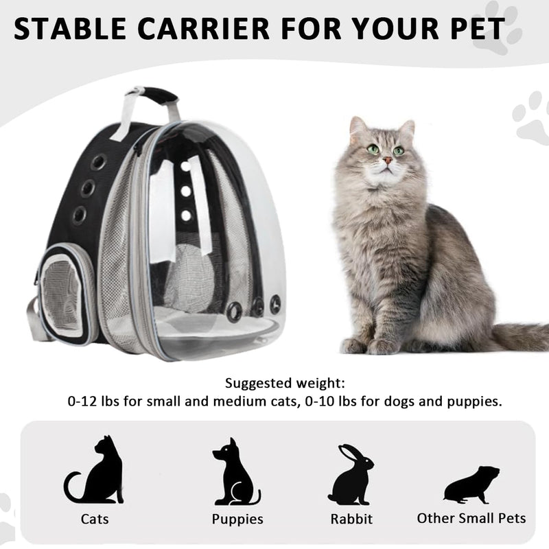 Cat Carrier Backpack, Expandable Cat Carrier Backpack, Ventilated Cat Bubble Backpack for Pet, Pet Carrier for Travel Hiking Walking Camping (Black, Front Extension) Black - PawsPlanet Australia