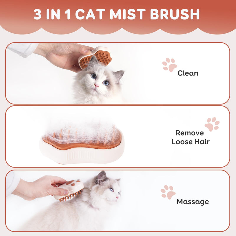 Cat Steam Brush - Self Cleaning Steamy Cat Brush for Massage, Cat Brushes for Indoor Cats, Steamy Cat Brush for Shedding, Steam Pet Brush for Removing Tangled and Loosse Hair Cat Paw Model brown - PawsPlanet Australia