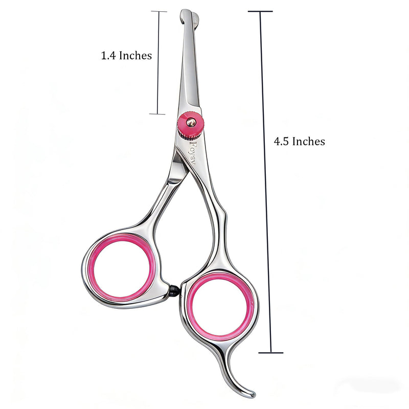 4.5 Inch Dog Grooming Scissors with Safety Round Tips, Fcysy Small Pet Hair Trimming Scissors for Face, Eyes, Ears, Nose & Paws, Professional Puppy Grooming Shears for Dogs & Cats- Pink 4.5 in Pink - PawsPlanet Australia