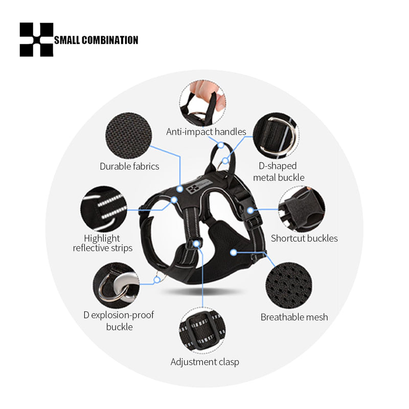 Dog Harness No Pull Vest Harness with 2 Clips Training Anti Pull Adjustable Night Reflection Safe Walking Small Medium Breed Black M (L) L