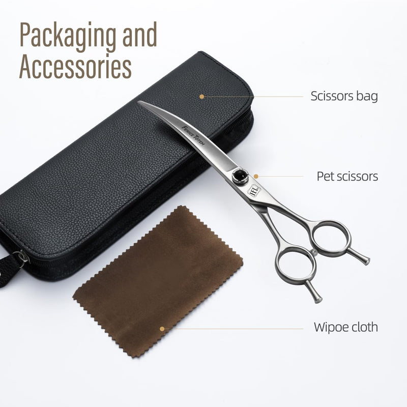 Dog Grooming Scissors: 7 inch Pet Curved Shears Made Of Japanese 9CR Advanced Stainless Steel Professional Grooming Scissors for Dogs Cats and Other Pets 7.0 inch - PawsPlanet Australia