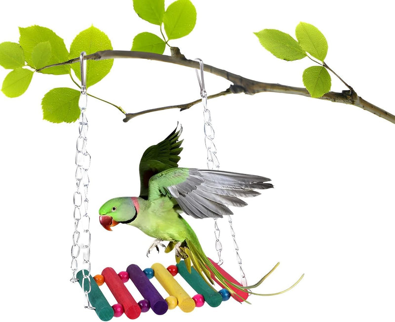 Bird Toys, Hanging Standing Hammock Swing Climbing Ladder Perch Bird Cage Toys for Cockatiel Budgerigar Conure Mynah Love Birds Finches