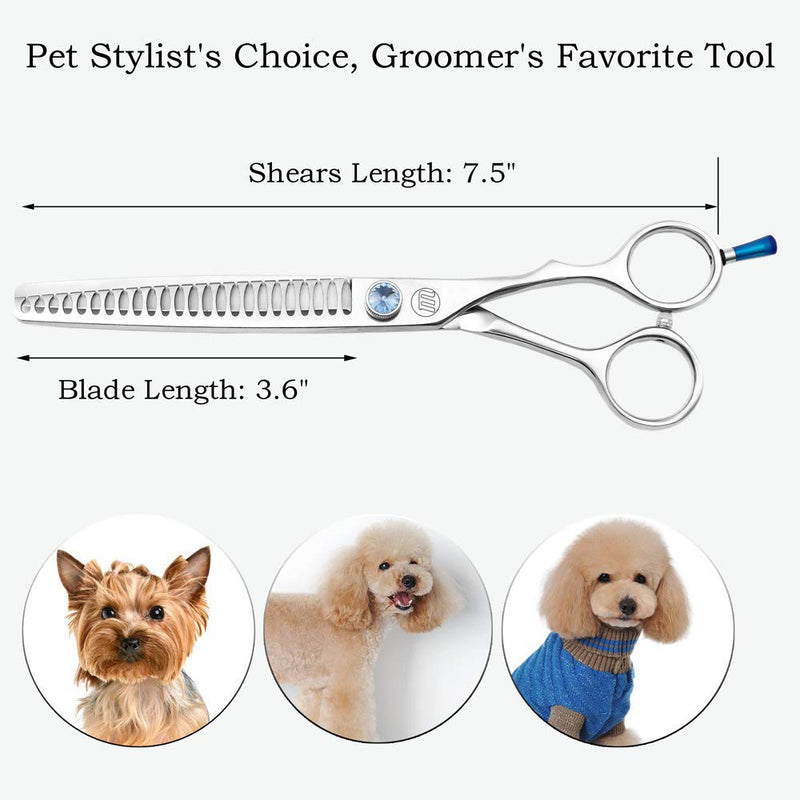Moontay Professional Dog Grooming Straight, Curved, Thinning/Blending/Chunking Scissors Kit, JP-440C Stainless Steel Pet Cat Hair Cutting/Trimming Shears, Silver (7.5" (24-Tooth)) 7.5" (24-Tooth) - PawsPlanet Australia