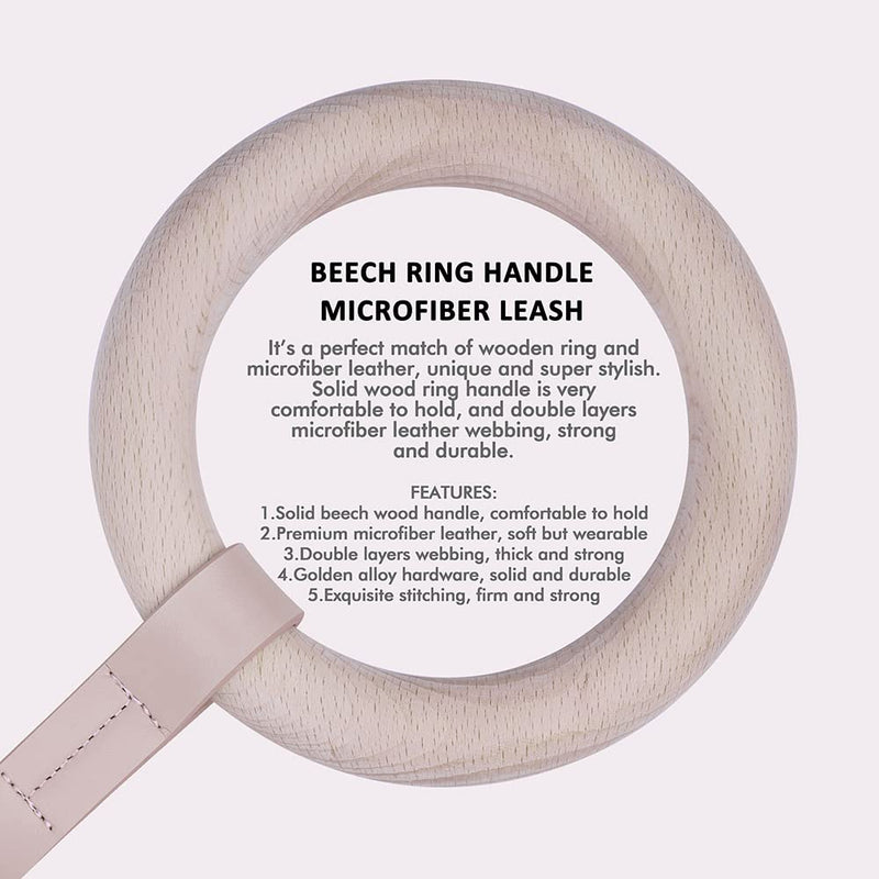 Microfiber Soft Leather Dog Leash -Wood Handle Girl Puppy Leash Made of Faux Leather - with Gold Alloy Hardware, Beech Ring - Fashion Accessories for Pets - Pink, Small, 47.2" Long Small- Length 3.94 feet Leash:PeachPink - PawsPlanet Australia