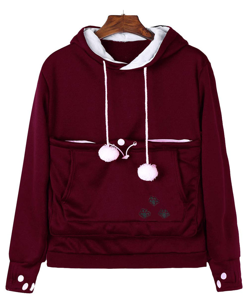 Unisex Big Pouch Hoodie Long Sleeve Fleece Pet Dog Holder Carrier Pullover Sweatshirt… Wine XX-Large - PawsPlanet Australia