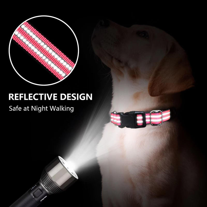 Martingale Dog Collar, Adjustable Nylon Reflective Collar with Quick Release Buckle (Hot Pink, Medium) Hot Pink - PawsPlanet Australia