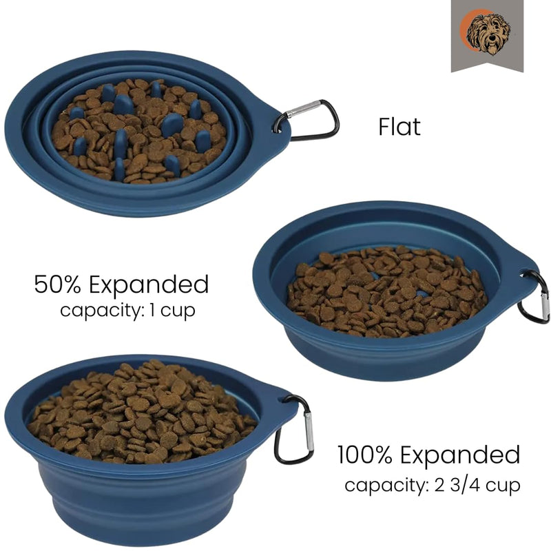 Tito's Closet Dog Food and Water Bowl Set - 2 Pack Dog Travel Bowls with Dog Food Bowl Slow Feed and Water Bowl, Rimless Design, Silicone Slow Feeder and Water Bowl, Dog Travel Bowl, 20 Ounces - Blue - PawsPlanet Australia