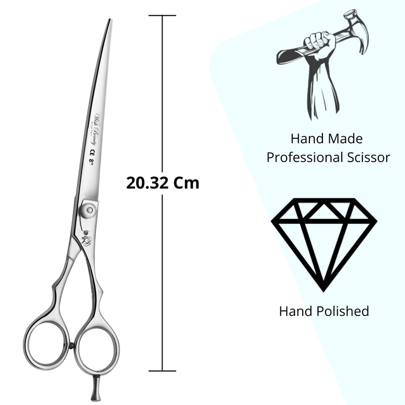 wishbeauty 8'' inches Pet Grooming Shears, Dog Grooming Scissor | Pet Trimming - Straight White Dotted Finger Grip 8''