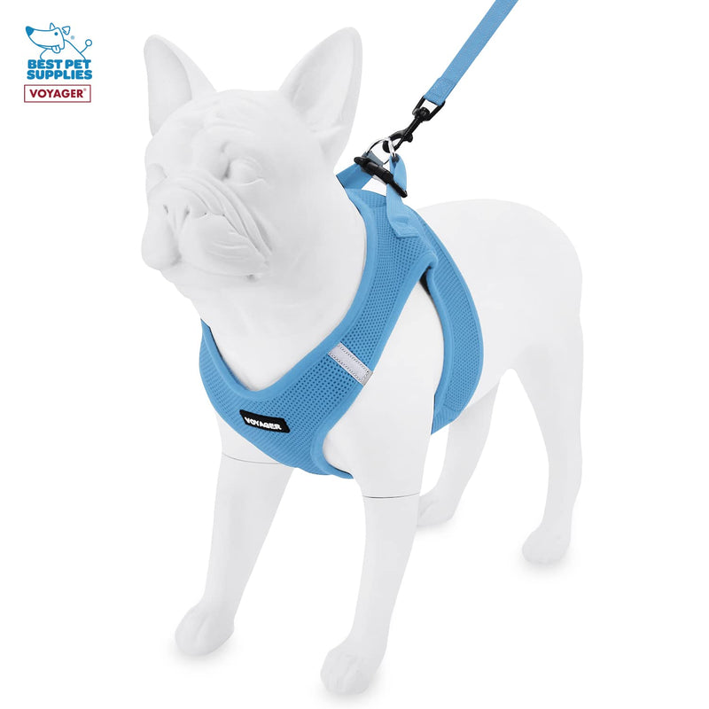 Voyager Step-in Air All Weather Mesh Harness and Reflective Dog 5 ft Leash Combo with Neoprene Handle, for Small, Medium and Large Breed Puppies by Best Pet Supplies - Blue, Small S (Chest: 14.5 - 16") Leash Harness Set (Baby Blue Base) - PawsPlanet Australia