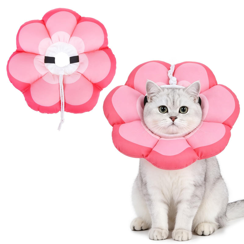 PUPTECK Cat Cone Collar Soft, Adjustable Collar Protective Recovery Alternative, Comfortable Elizabethan Flower Pet Collar Lightweight Stop Licking Neck Cone for Cats After Surgery, Pink S