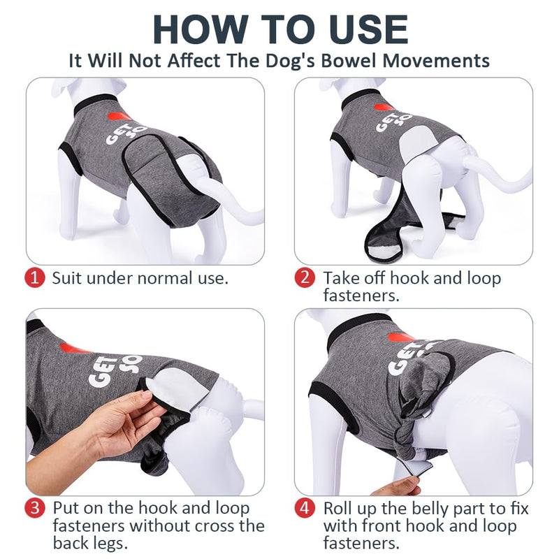 GreenJoy Get-Well-Soon Dog Surgery Recovery Suit - Soft Breathable Dog Onesie Post-Spay/Neuter, Anti-Licking Dog Bodysuit for Small, Medium, Large Dogs (Grey, XL) Grey - PawsPlanet Australia