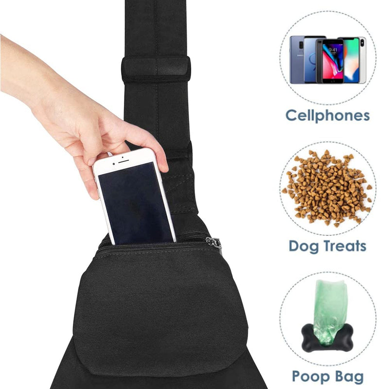 Lukovee Pet Sling, Hand Free Dog Sling Carrier Adjustable Padded Strap Tote Bag Breathable Cotton Shoulder Bag Front Pocket Safety Belt Carrying Small Dog Cat Puppy Machine Washable (Black, S) A1- Black Cotton Fabric For Pets 3~8lbs