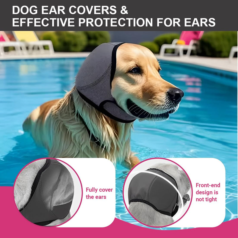 GXGM Pack of 1 Grey Dog Ear Protection, Suitable for Summer Swimming Waterproof Earmuffs Dog, Emotional Soothing Headgear for Dogs, with Adjustable Self-Adhesive Tape, Pet Accessories (M)