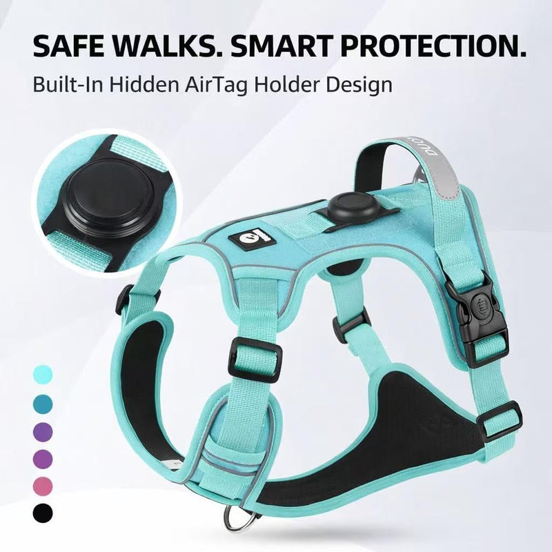 No Pull Dog Harness with Built-in Hidden AirTag Holder, Reflective Adjustable Vest for Medium & Large Dogs (Khaki, Medium) Khaki - PawsPlanet Australia