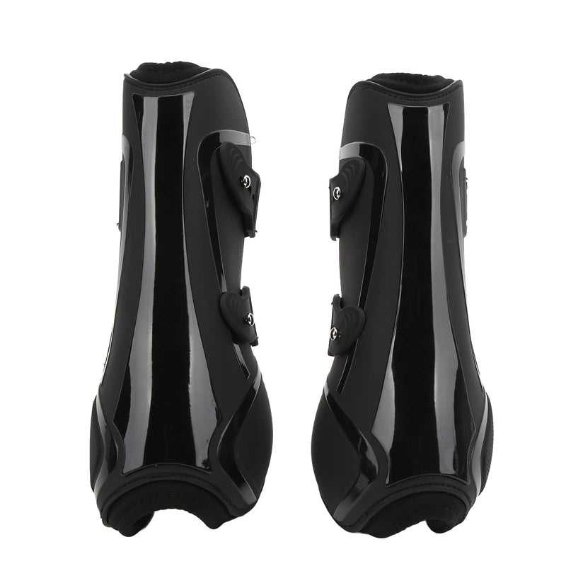 Ymiko Horse Shoes, Horse Boots PU Shell Elastic Neoprene Secure Horse Leg Guard Open Front Boots Splint Boots for Horses for Jumping, Trail Riding, and Turnout black front legs Medium 4.75L