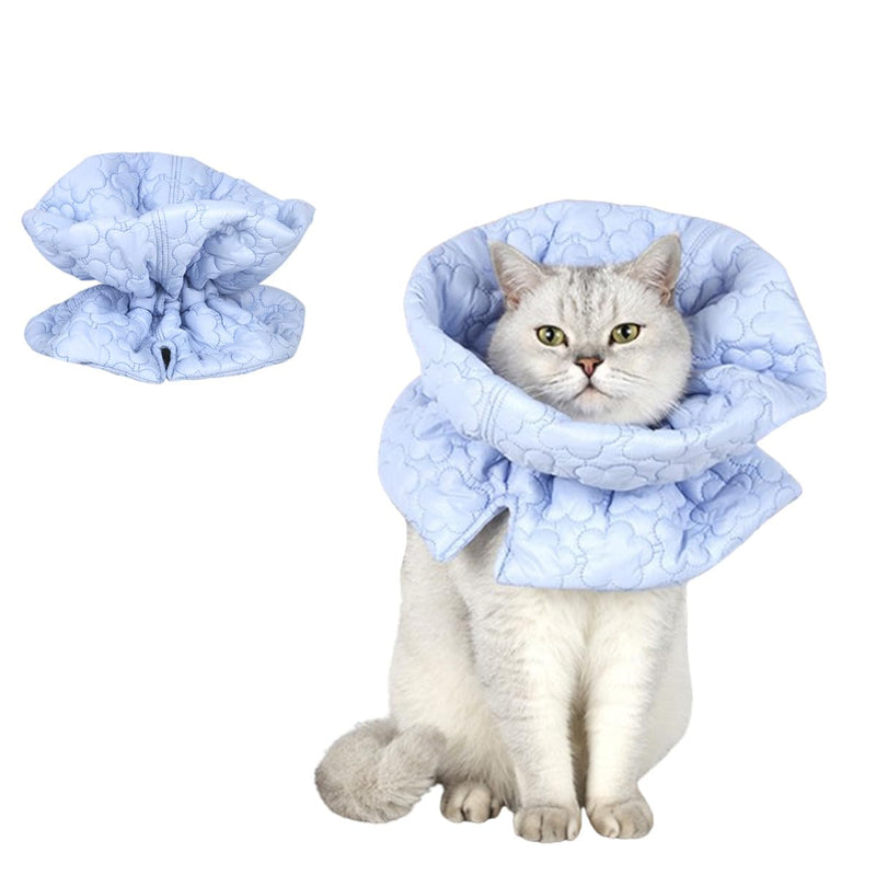 THAIN Soft Cat Recovery Protective Collar After Surgery-Adjustable Cat Cone Alternative, Lightweight Waterproof Fasteners Print Collars for Cats Kittens Puppies (S Blue) S Blue