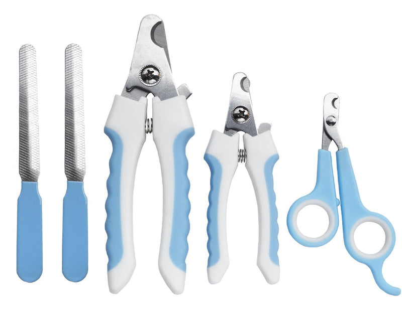 5Pcs Dogs and Cats Grooming Nail Clippers Kit Pet Claws Nail Clipper Trimmers, with Protective Guard Lock to Avoid Over Cutting, Professional Trimmers for Large and Small Cat and Dog (Blue) Blue - PawsPlanet Australia