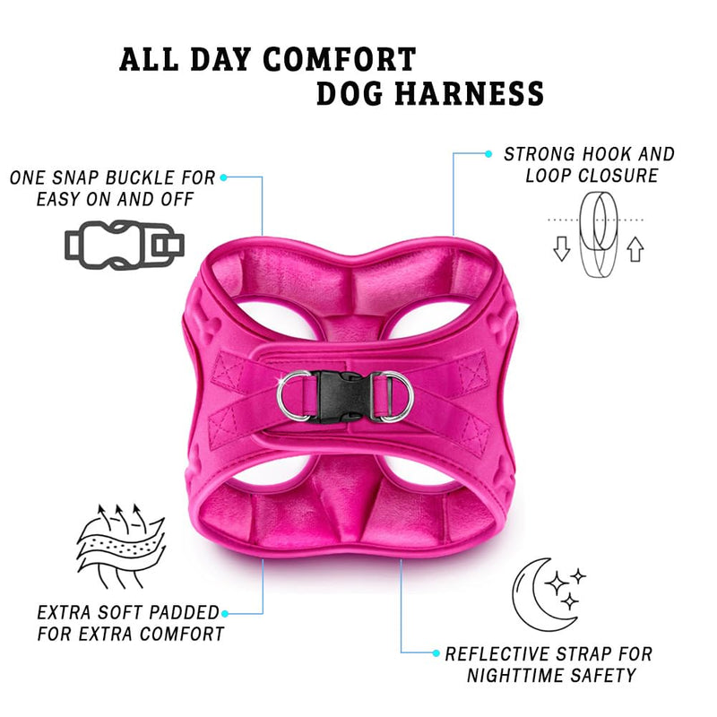 Comfort fit Step-in Dog & Puppy Harness - Comfortable All Weather Dog Vest Harness: Adjustable, Soft Padded, Easy to Put-on for Small, Medium-Sized Dogs (Plush Both Side Velvet) S (Chest 14.5"-17") Pink Plush - PawsPlanet Australia