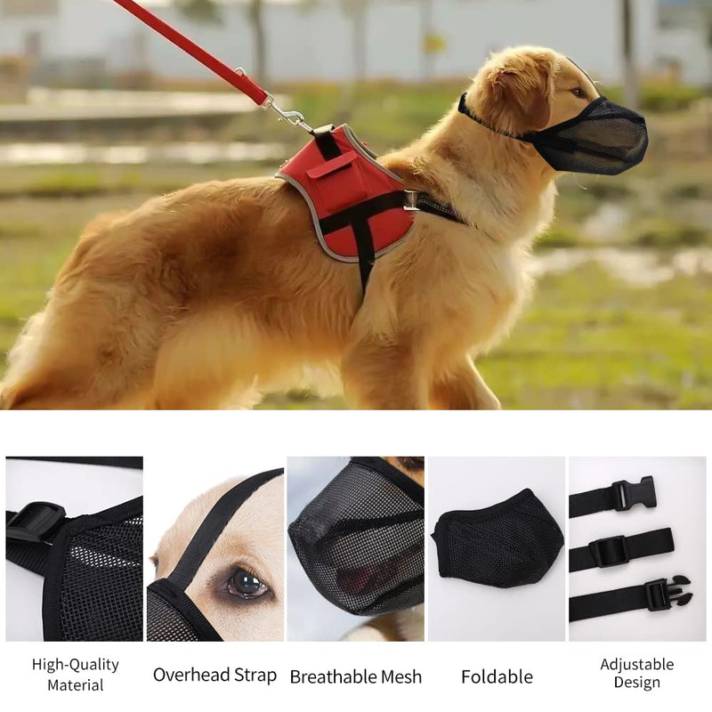 Dog Muzzle, Soft Mesh Covered Muzzles for Small, Medium, Large and X-Large Dogs, Muzzle with Adjustable Straps, Prevent Barking, Biting, and Accidental Ingestion (Black, X-Small) Black XS(Sount:6.75"-8.25") - PawsPlanet Australia