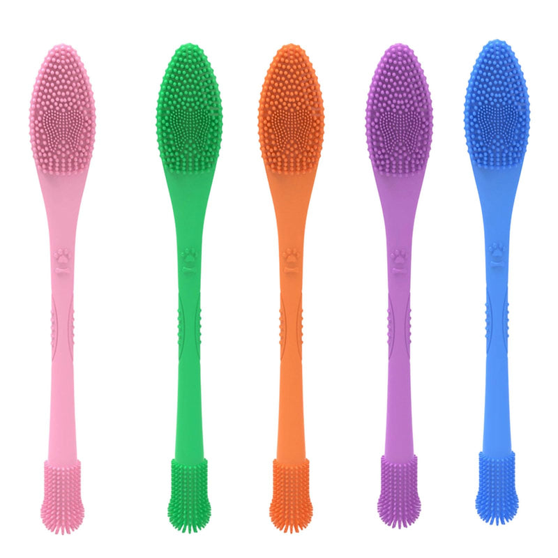 Side Pet Toothbrush Teeth Cleaning Tool for Small to Large Dog and Cats with Soft Flexible Silicone Bristles Pet Double Head Toothbrush Blau