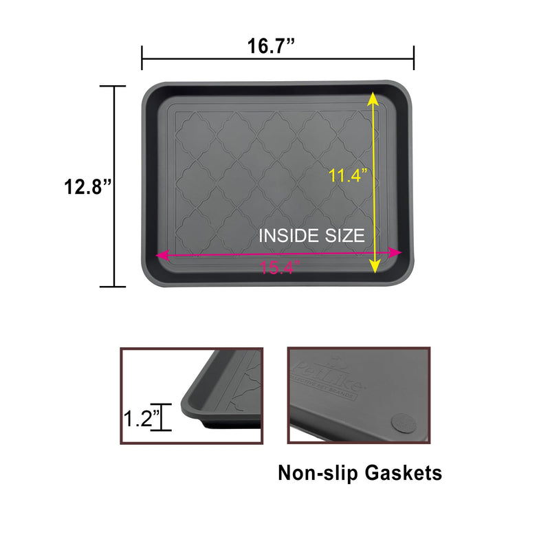 PetLike Boot Tray for Entryway Indoor, Pet Food Mat Tray, 16.7 x 12.8 inch 2 Packs, Waterproof Rubber Mat for Boots, Shoes, Pets, Garden 16.7x12.8 INCH Grey New - PawsPlanet Australia