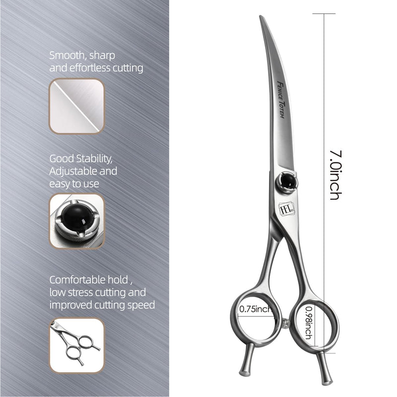 Dog Grooming Scissors: 7 inch Pet Curved Shears Made Of Japanese 9CR Advanced Stainless Steel Professional Grooming Scissors for Dogs Cats and Other Pets 7.0 inch - PawsPlanet Australia