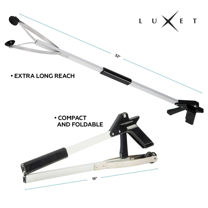 Grabber Reacher Suction Cup Grip Tool- Long 32 Inch Foldable Strong Heavy Duty Aluminum Pick Up Stick - Lightweight Trash Litter Picker Claw Extended Gripper Nabber Assist for Elderly, Luxet (Black) 1 Count (Pack of 1) Black - PawsPlanet Australia