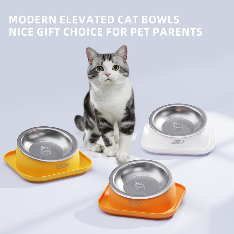 Cat Bowls Elevated Tilted Whisker Friendly, Cat Food Bowls for Indoor Cats, Shallow Cat Food Dishes Stainless Steel, Slanted Flat Plastic Feeder Elevated Angled Design.(White) White - PawsPlanet Australia