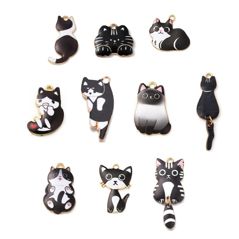 LiQunSweet 20 Pcs 10 Styles Assorted Enamel Flatback Animal Pet Charms Black Cat Kitten Charms for DIY Bracelet Necklace Jewelry Making Finding Mixed Cat Black Charms_20Pcs - PawsPlanet Australia