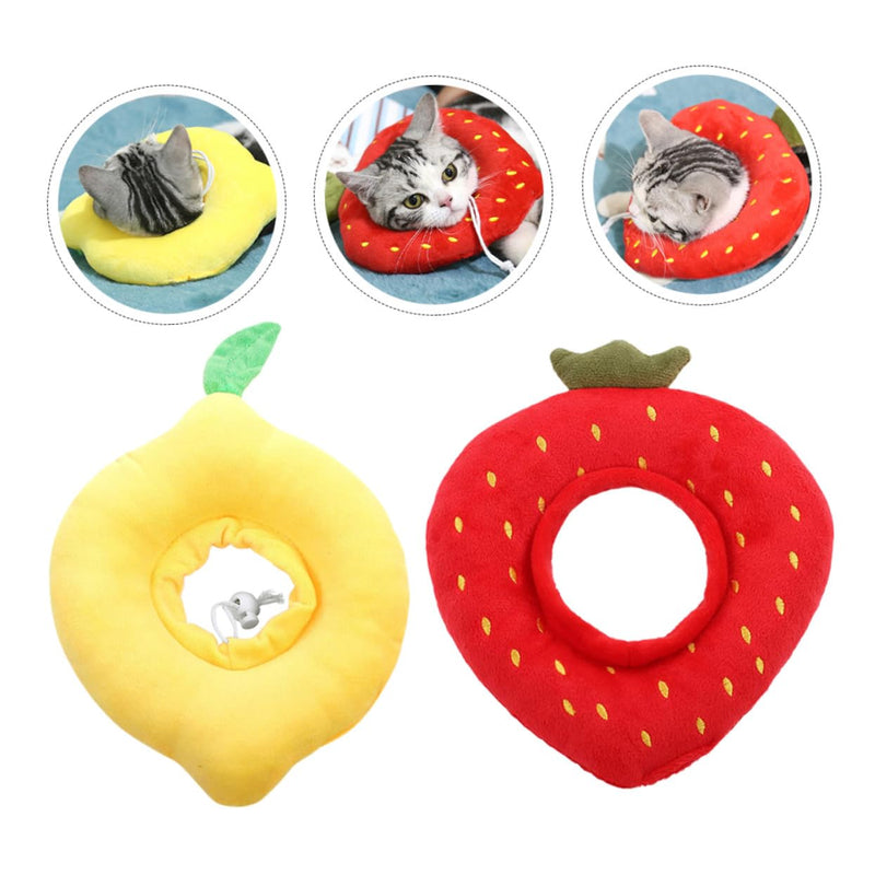 Abaodam 2-Pack Adjustable Soft Cat Neck Collar with Cute Strawberry Lemon Design Elastic Protective Cone for Cats and Small Dogs After Surgery Prevents Scratching and