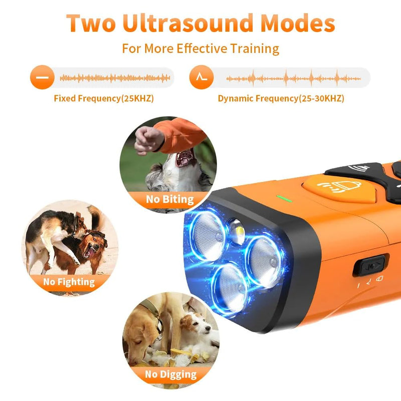 Ultrasonic Dog Bark Deterrent Device – Anti Barking Control with 3 Emitters, 4 Modes, USB-C Rechargeable, LED Flashlight – Humane No Bark Device for Training Indoor & Outdoor