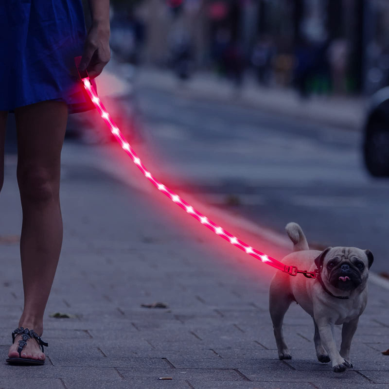 Weesiber Light Up Dog Leash, 4ft LED Dog Leash Rechargeable Puppy Lead Waterproof Safety Glow in The Dark Pet Lights for Night Walking (Pink) Pink - PawsPlanet Australia