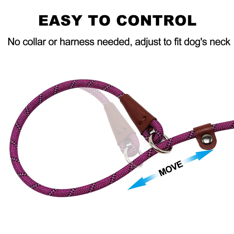 7ft Slip Lead Dog Leash for Small Dogs, Anti-Pull Puppy Training Lead, Lightweight Pet Slip Rope Leash Easy On/Off, Purple 1/4'' x 7 FT - PawsPlanet Australia