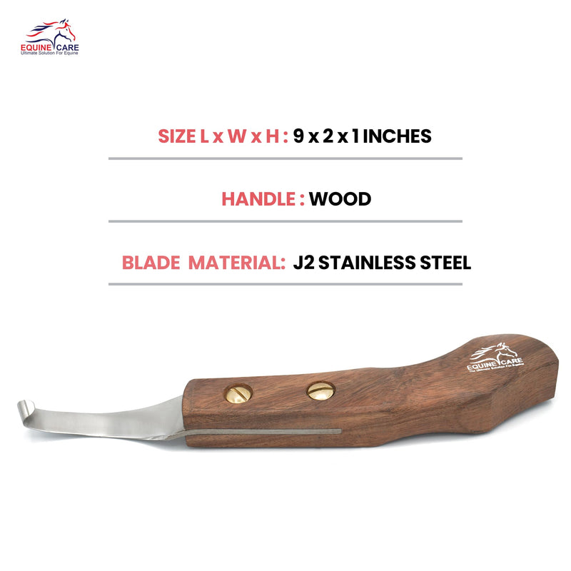 Equine Care Right-Handed Hoof Knife – Ultra-Sharp J2 Steel Blade | Professional Farrier Hoof Knife & Horse Hoof Trimmer | Ergonomic Wooden Handle for Horses & Livestock Hoof Care Right Handed