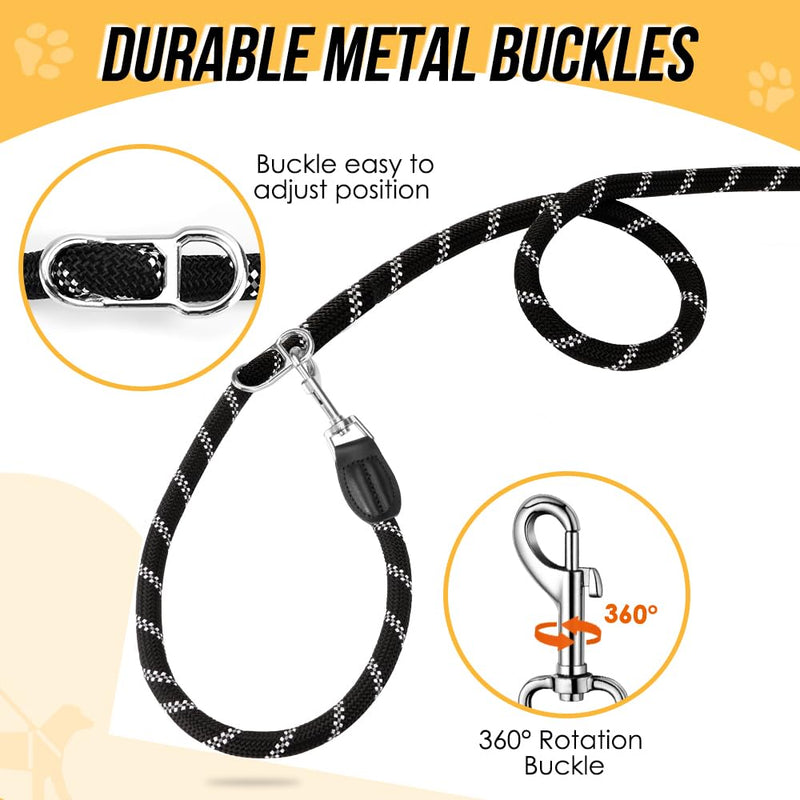 Hands Free Dog Lead, 3M Adjustable Waist & Crossbody Dog Running Rope with Soft Handle, Heavy Duty Lead for Large Medium Dogs up to 100kg, Tangle Free Reflective Leash for 2 Dogs Walking Running Black