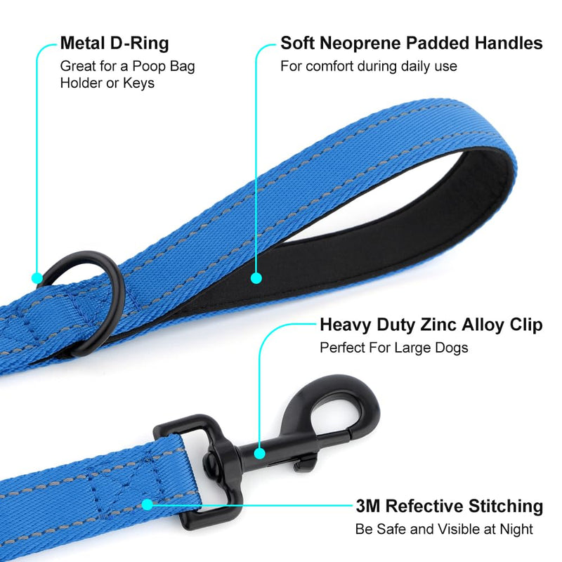 Heavy Duty Double Handle Dog Leash 6 ft Long for Total Control, Padded 2 Handle, Reflective Training Lead for Medium Large Dogs (Navy Blue, 6 FT) Navy Blue - PawsPlanet Australia