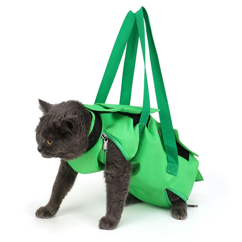 Cat carrier with grooming features: nail trimming, bathing, nail care, and a comfortable travel experience. Provides protection for short trips. Pet accessories, green, S