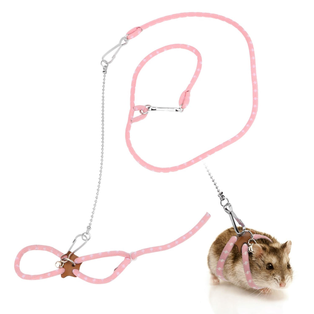 Hypeety Hamster Training Lead Leash Nylon for Hamster Rat Squirrel Gerbil Pet Cage Playhouse Leashes Band Finder Collar Bell (PINK) Pink