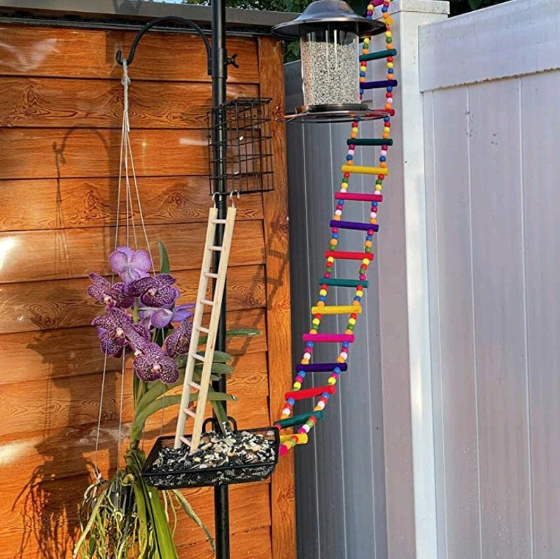 DS. DISTINCTIVE STYLE Bird Ladder Toys Coloured Flexible Parrot Swing Bridge Wooden Cockatiel Cage Hanging Climbing Ladder (39 in (16 Steps)) 39 in (16 Steps) - PawsPlanet Australia