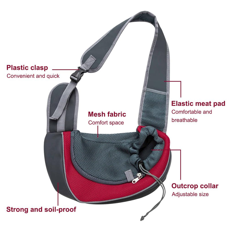 Dog Carrier Sling Front with Adjustable Strap Outdoor Travel Shoulder Pet Bag(Red) - PawsPlanet Australia