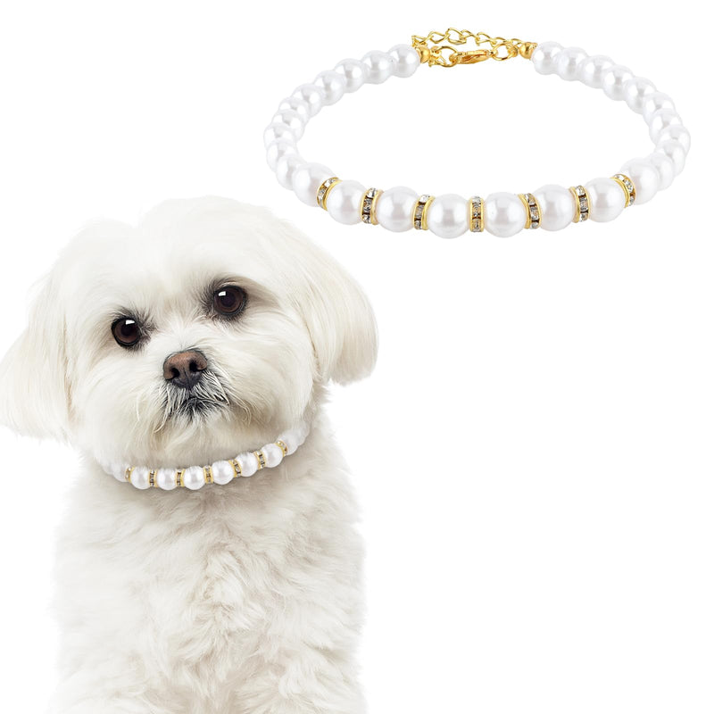 Dog Cat Pearl Collar Necklace, Adjustable Beaded Pet Collars Delicate Cat Wedding Collar Jewelry for Girl Cat Puppy Dogs Accessories (Gold) Gold - PawsPlanet Australia