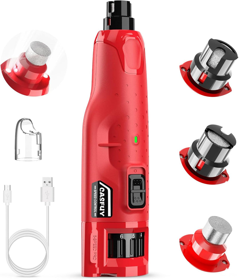 LAKWAR Upgraded 6 Speed Dog Nail Grinder with 2 LED Lights, Quiet Painless Powerful Pet Nail Trimmer for Dogs, Electric Nail File for Cats and Large Small Red - PawsPlanet Australia
