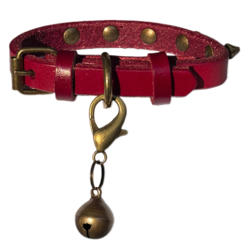 Leather Dog Collar Spiked for Small Dogs with Bell, Adjustable Cowhide Collar Studded Sharp Spikes for Boy Girl Puppies, Sturdy Heavy Duty, Red Extra Small 8"-11" XS 8"-11", Pack of 1 - PawsPlanet Australia